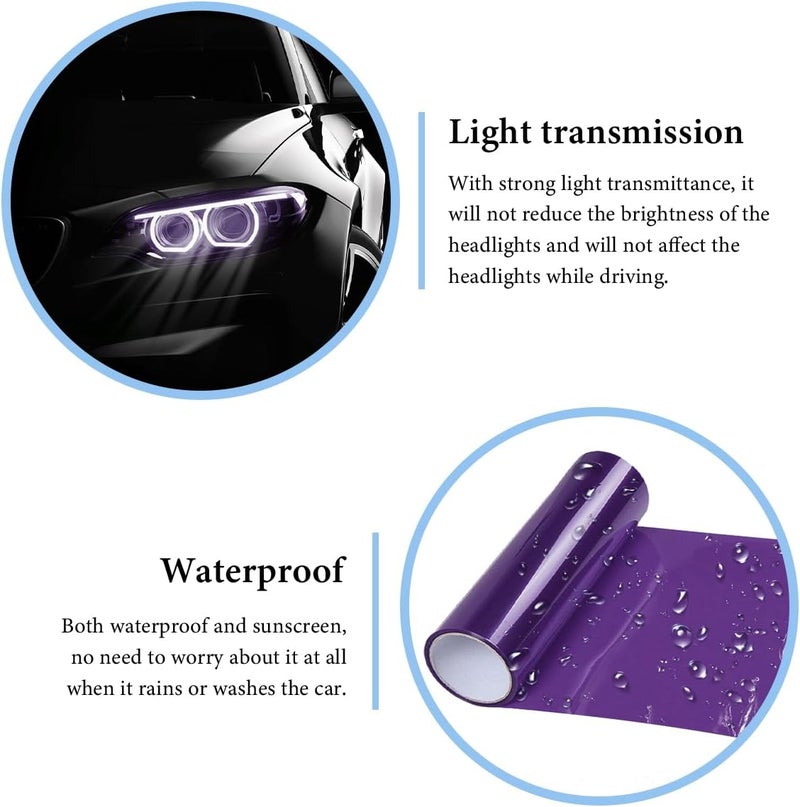 MUQIDA Headlight Vinyl Film Sticker Sheet Roll, 47.2"×11.8" Self-Adhesive Tint Vinyl Film for Car Tail Lights Fog Lights, Air-Release Headlight Tint Wrap Film with Squeegee & Cutter (Purple) - Image 4